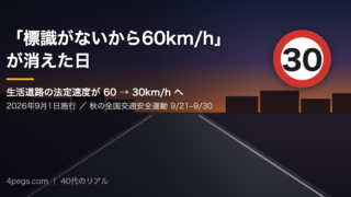 センターラインのない生活道路と30km/hの速度標識を描いたアイキャッチ画像