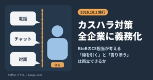 電話・チャット・対面の吹き出しと従業員の間に線が引かれた、カスハラ対策義務化のイメージ